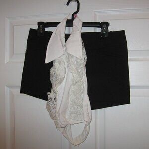 Have & Have Black Hot Pants Shorts & White Collared Lacy Halter Top Women's Larg